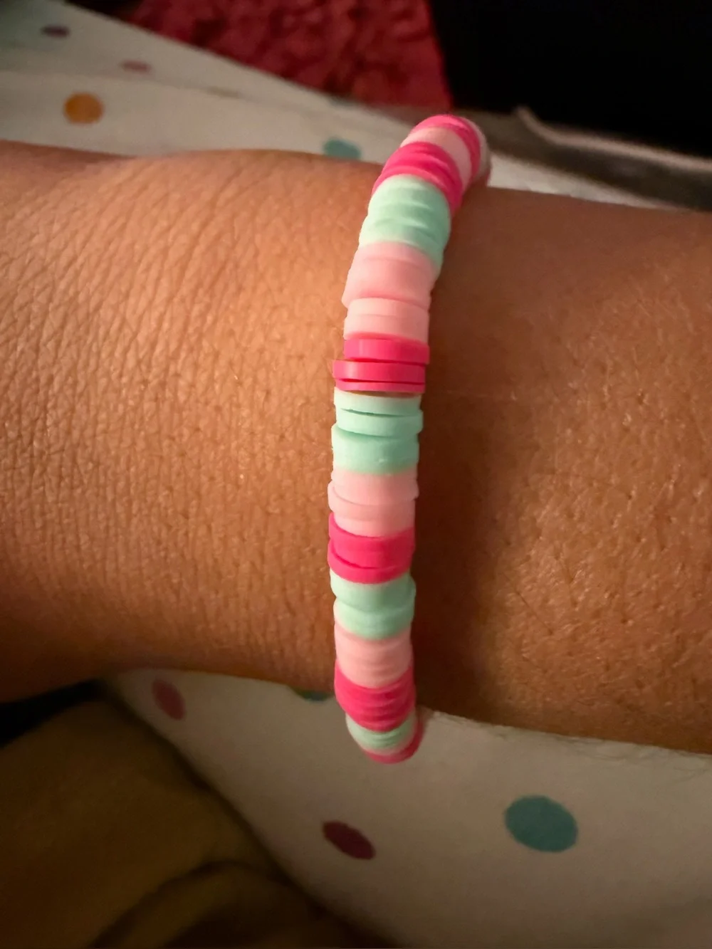 Kids Beaded Stretch Bracelet in Pink & Mint - Unbranded